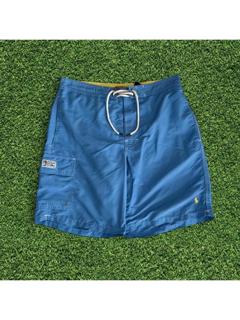 Vintage Polo Ralph Lauren Blue Swim Trunks Yellow Accents Swimwear